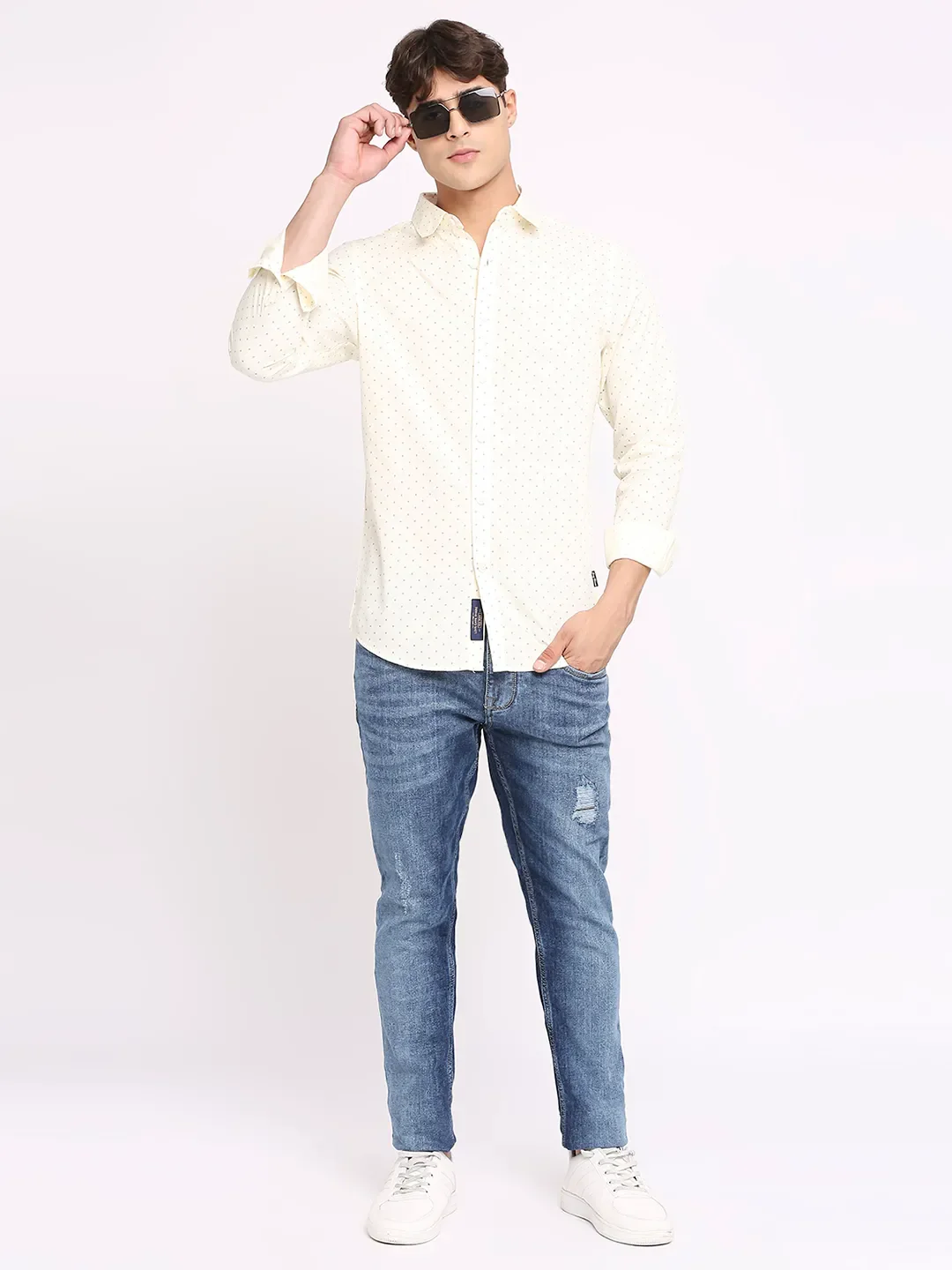 Yellow Slim Straight Fit Regular Collar Long Sleeves Men's Shirt by Being Human Clothing - Image 6