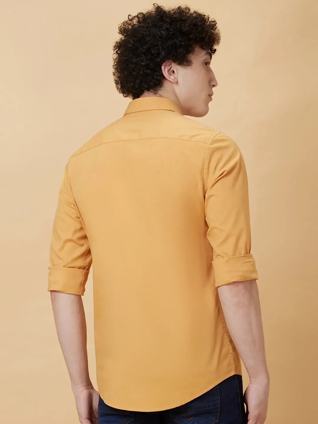 Yellow Slim Straight Fit Regular Collar Long Sleeves Men's Shirt by Being Human Clothing - Image 3