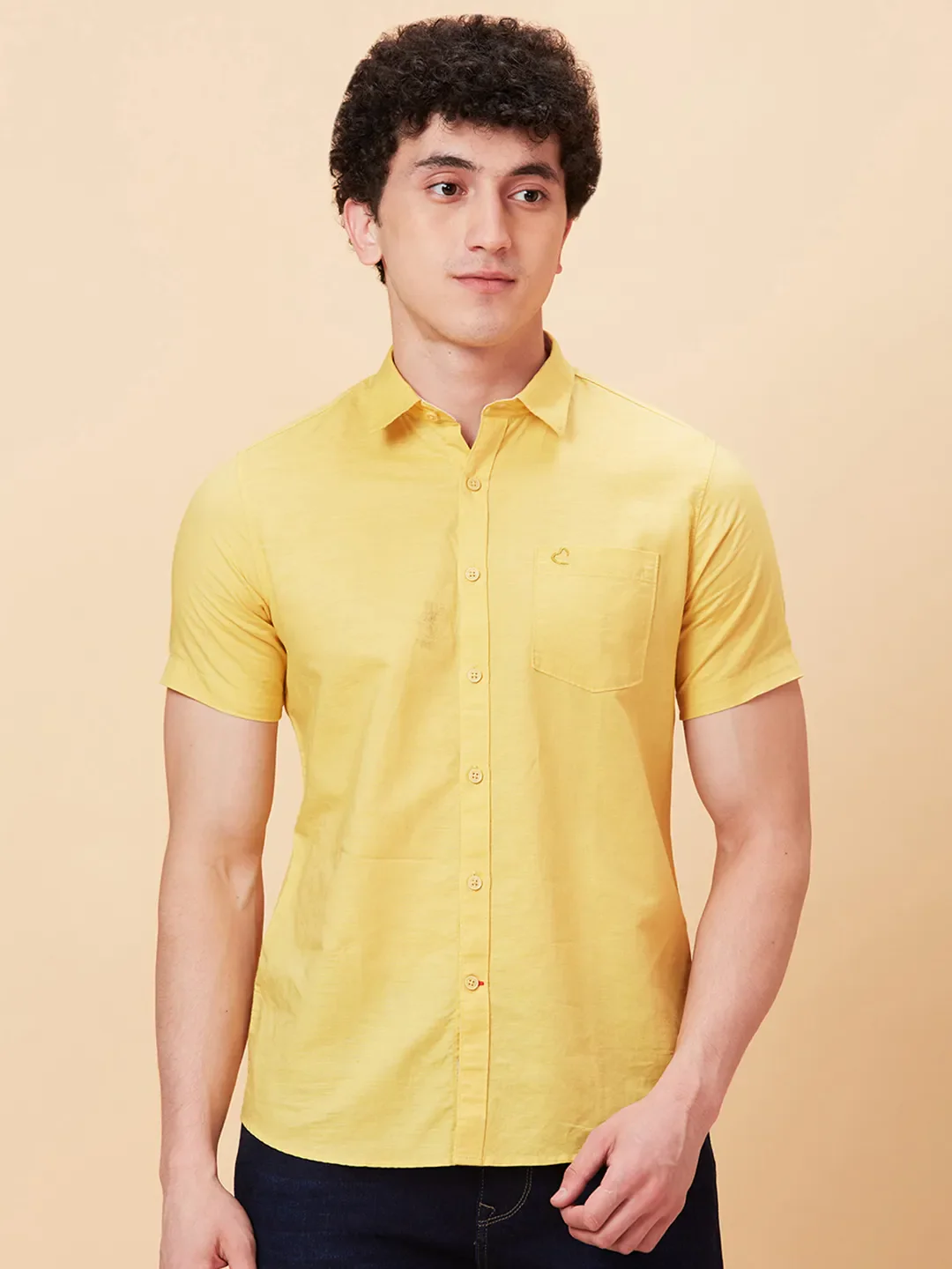 Yellow Slim Fit Regular Collar Men's Shirt by Being Human Clothing