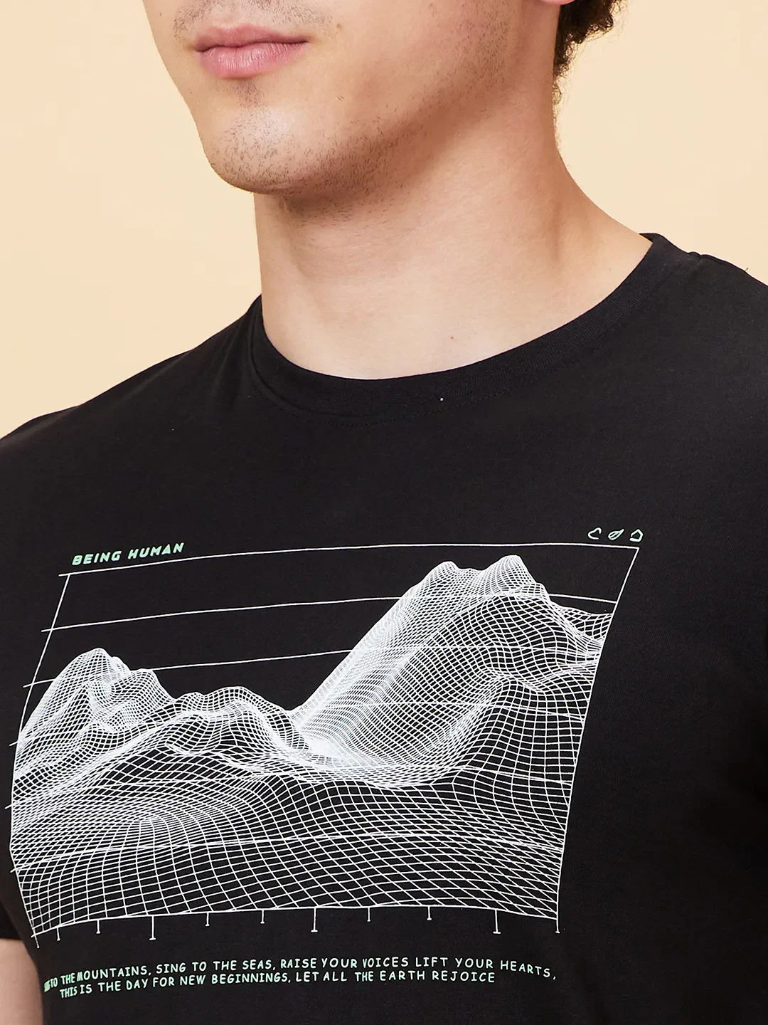 Black Slim Fit Round Neck Men's T-Shirt by Being Human Clothing - Image 5