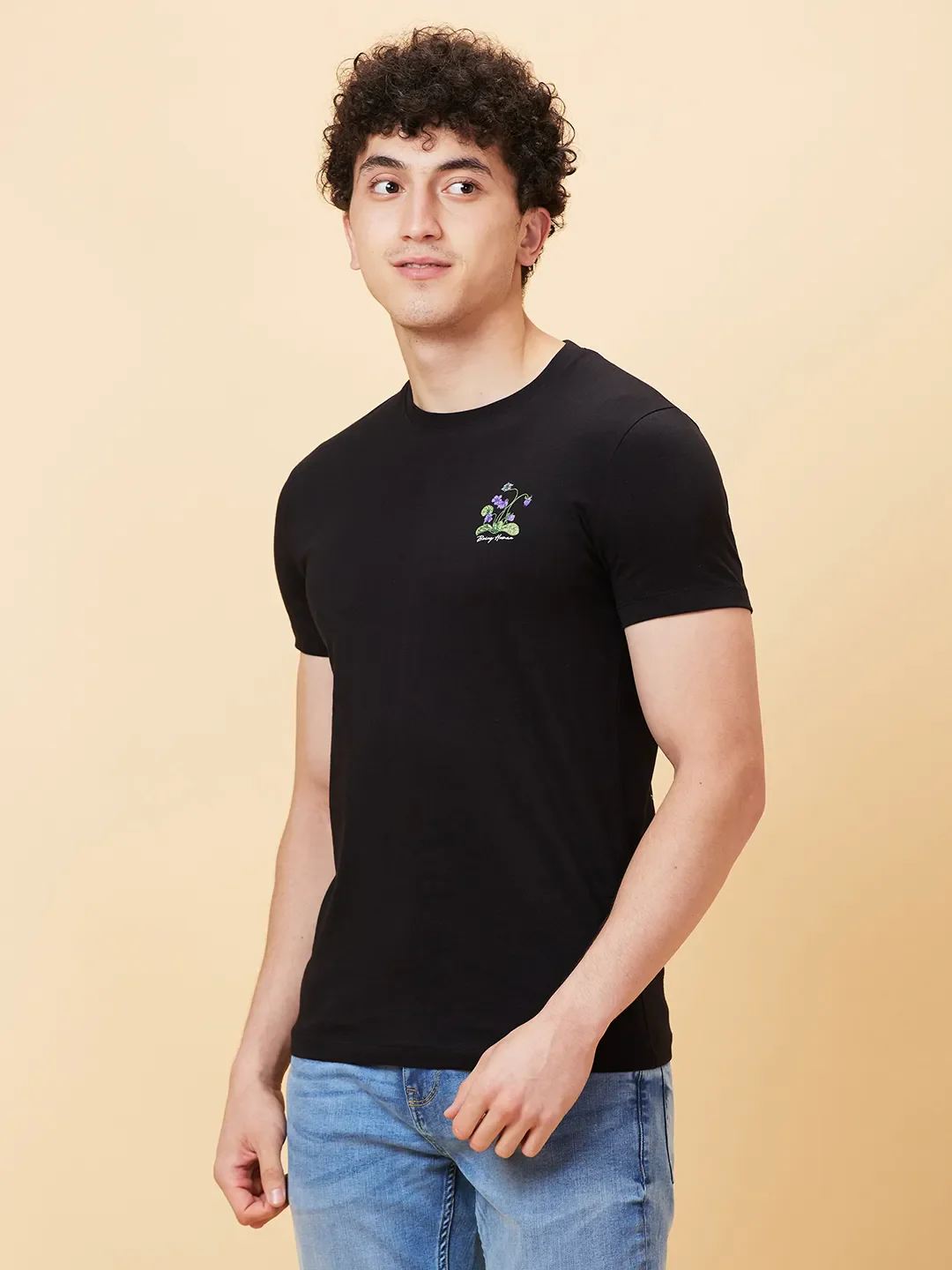 Black Slim Fit Round Neck Men's T-Shirt by Being Human Clothing - Image 3
