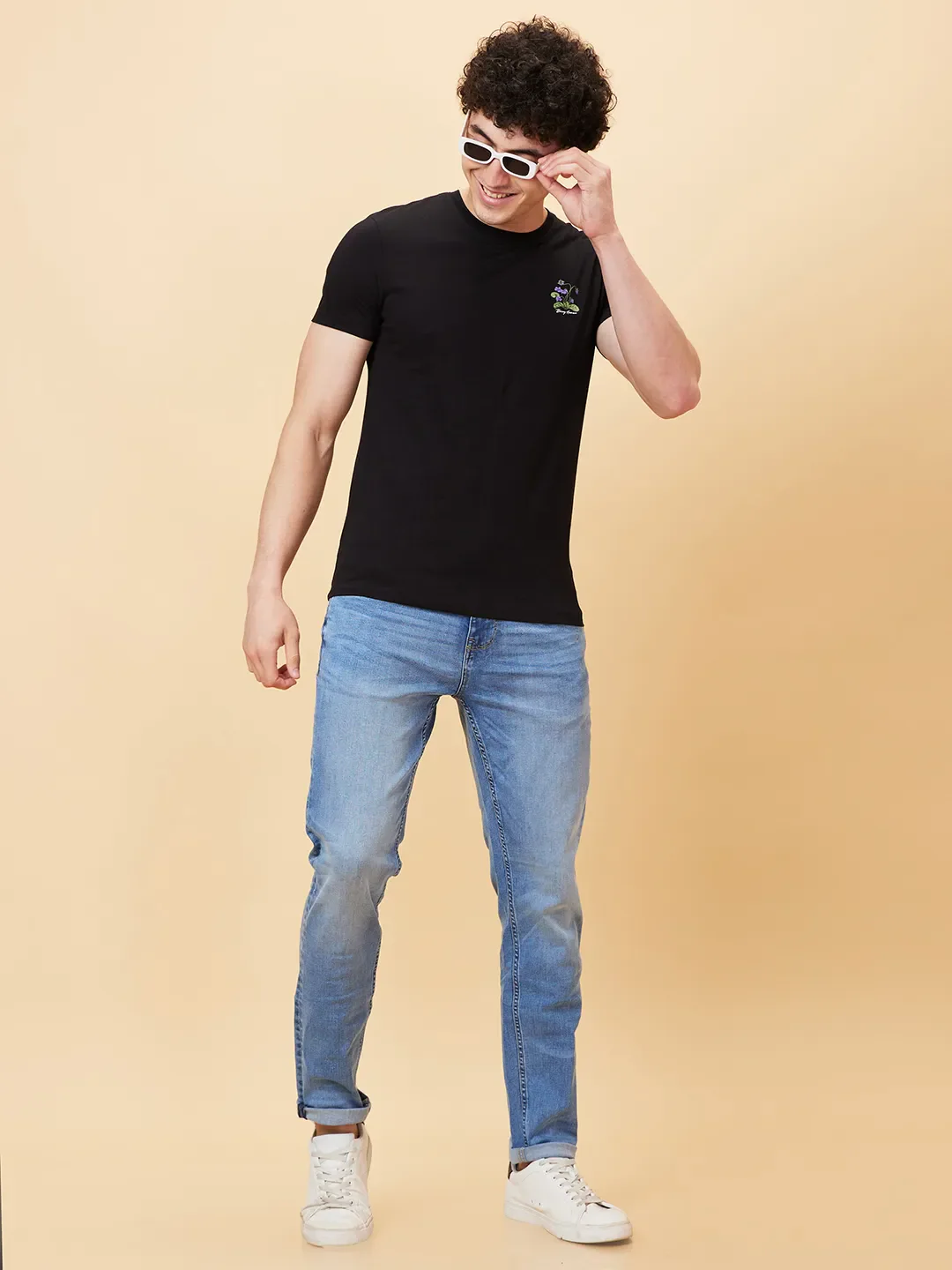 Black Slim Fit Round Neck Men's T-Shirt by Being Human Clothing - Image 6