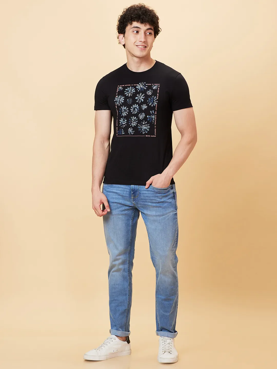Black Slim Fit Round Neck Men's T-Shirt by Being Human Clothing - Image 2