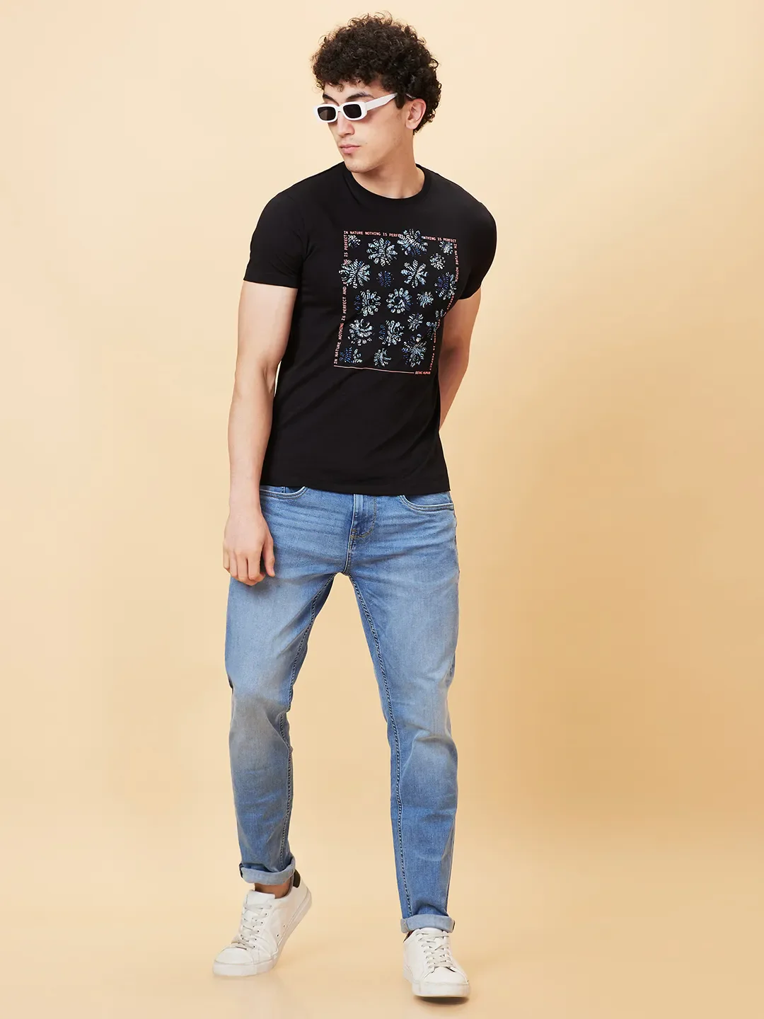 Black Slim Fit Round Neck Men's T-Shirt by Being Human Clothing - Image 6