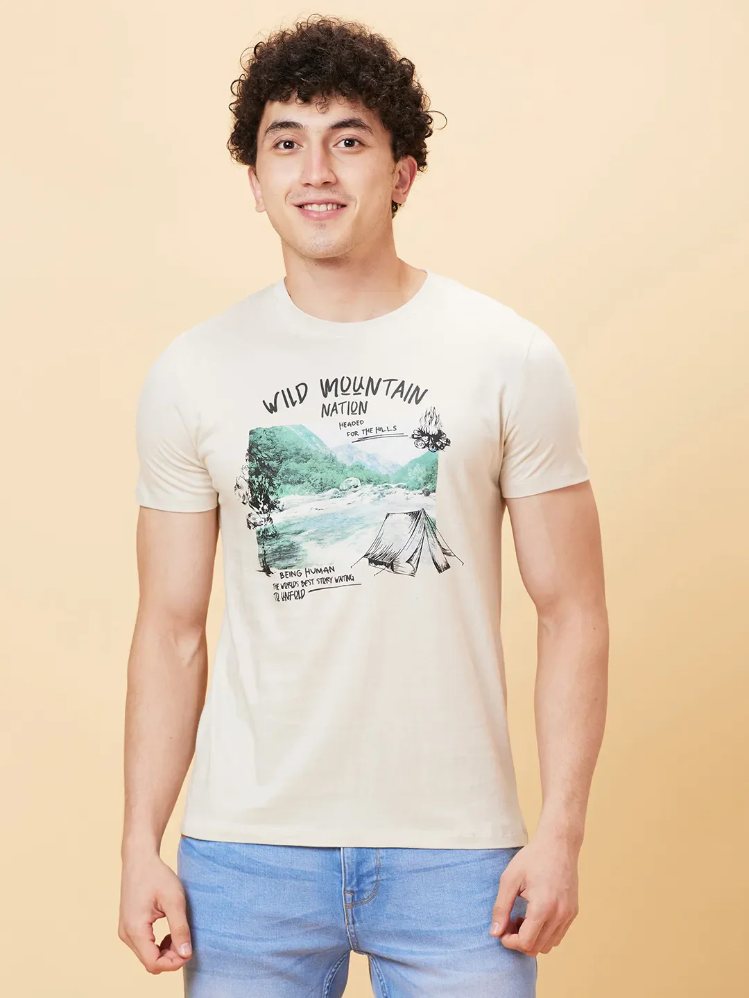 Chalk Slim Fit Round Neck Men's T-Shirt by Being Human Clothing