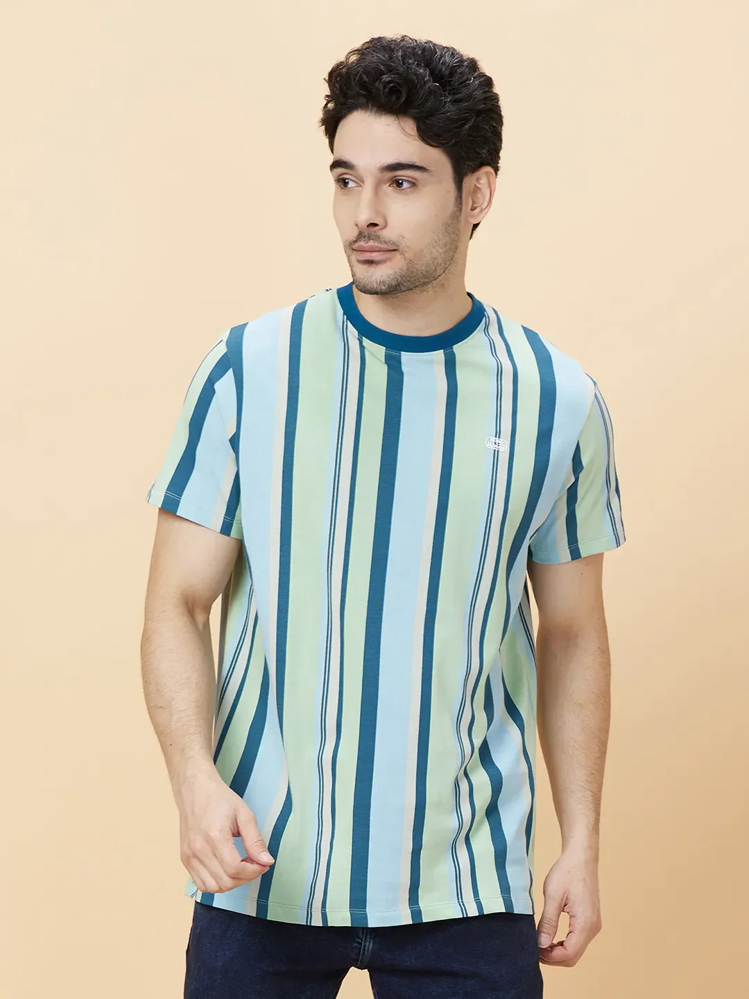 Green Foam Slim Fit Round Neck Men's T-Shirt by Being Human Clothing