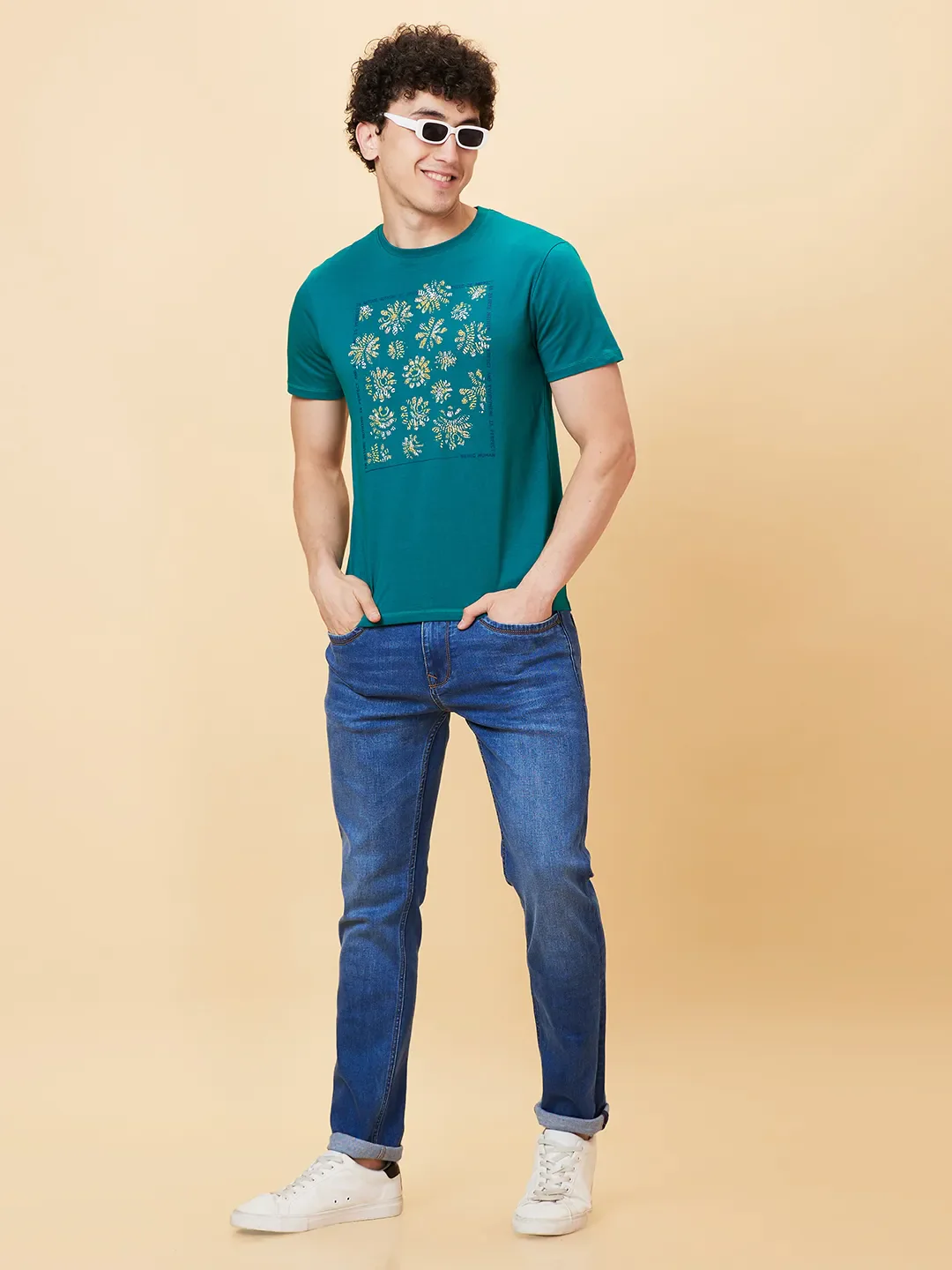 Green Lake Slim Fit Round Neck Men's T-Shirt by Being Human Clothing