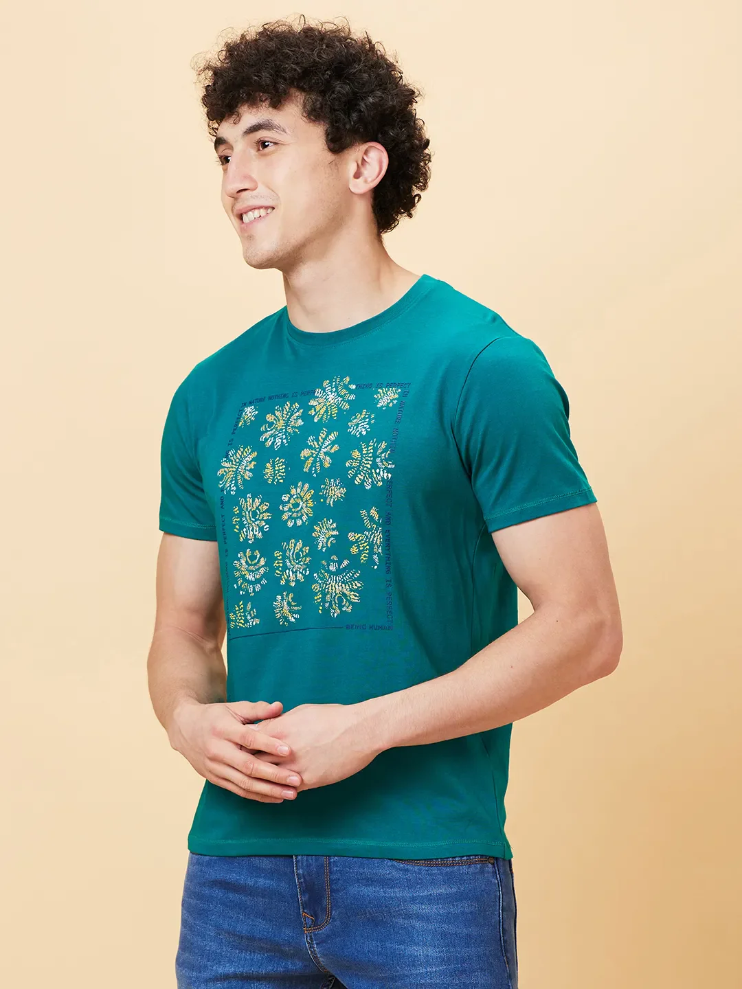 Green Lake Slim Fit Round Neck Men's T-Shirt by Being Human Clothing - Image 4