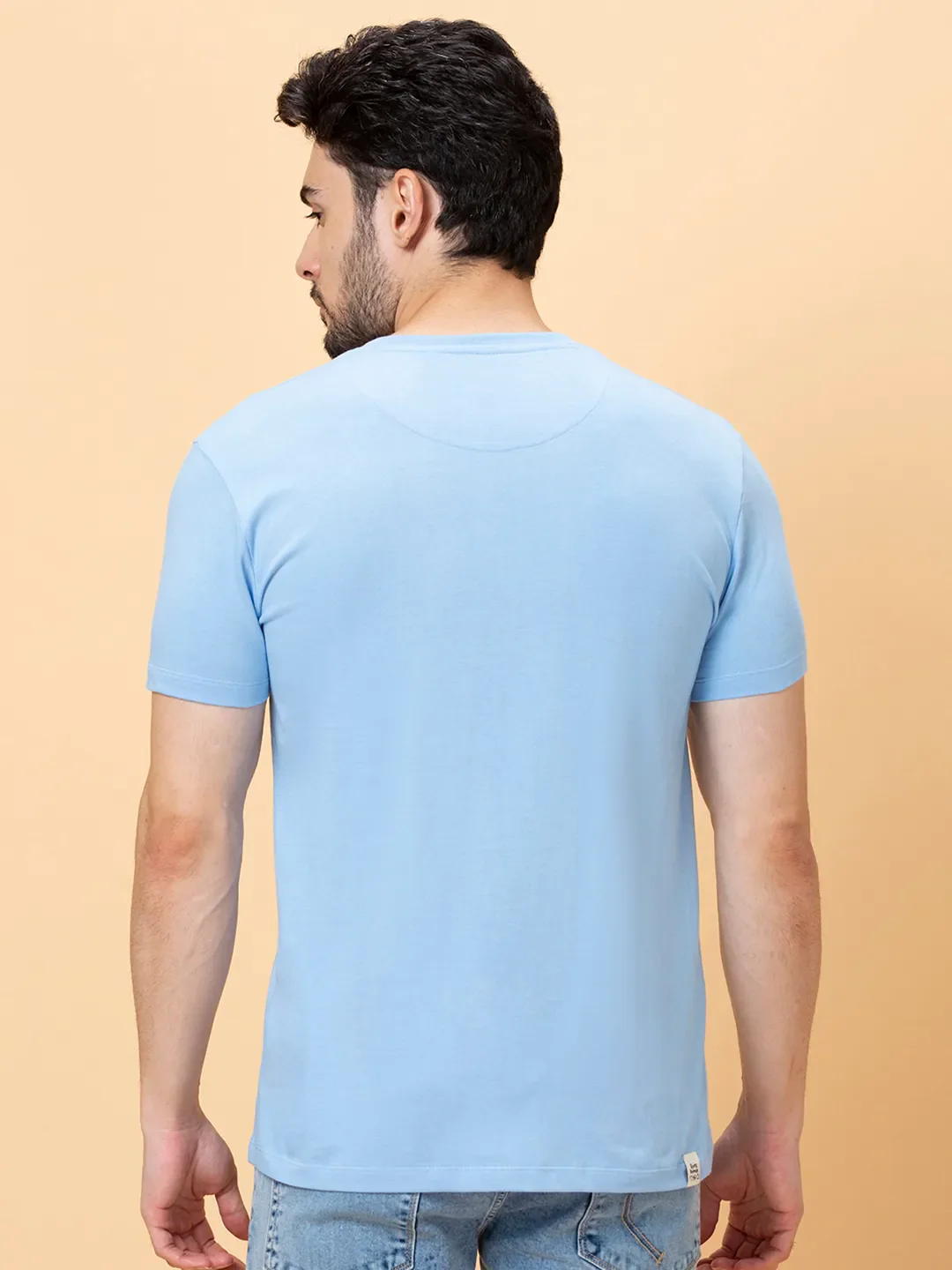 Light Blue Slim Fit Round Neck Men's T-Shirt by Being Human Clothing - Image 4