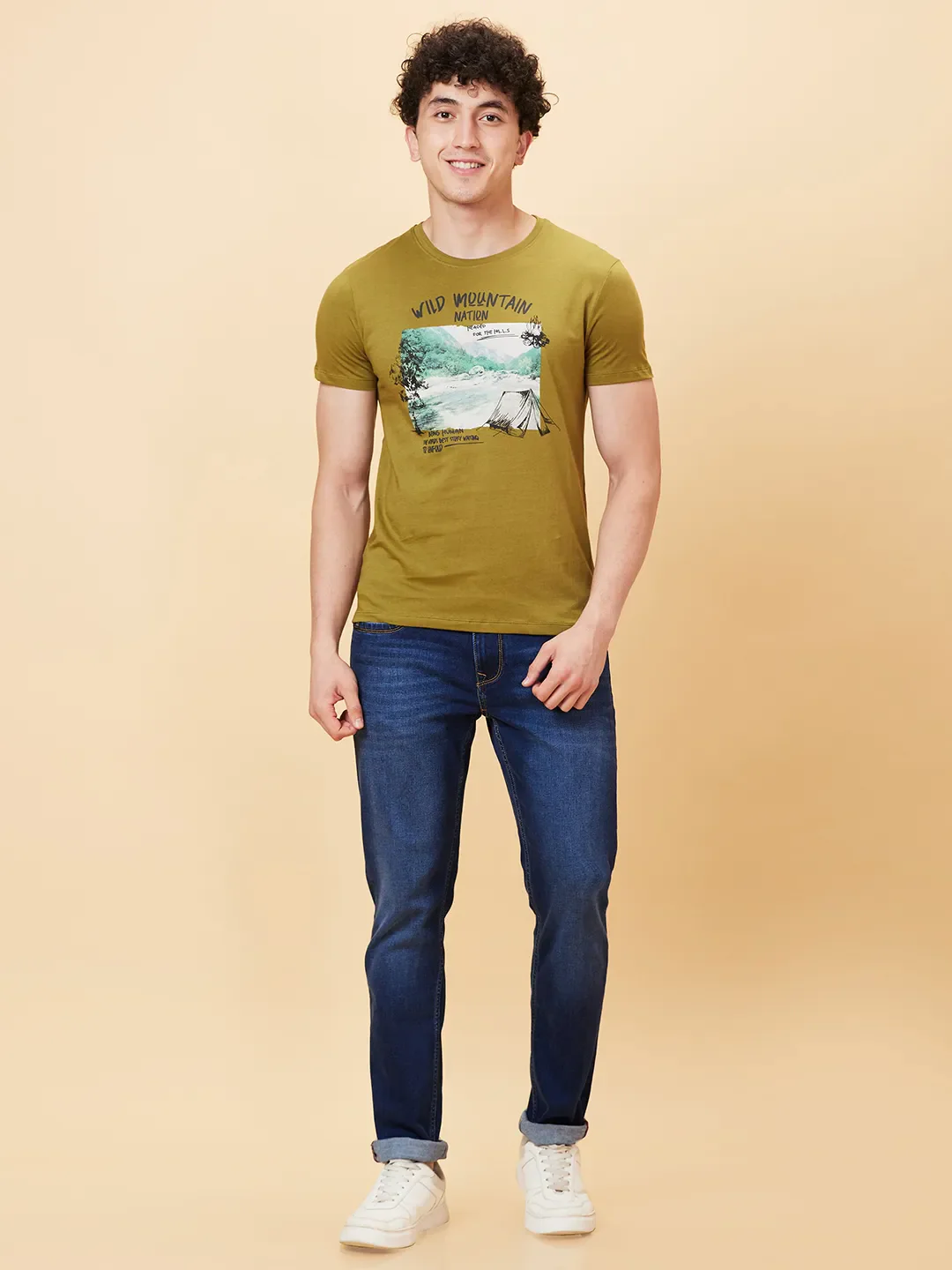 Olive Slim Fit Round Neck Men's T-Shirt by Being Human Clothing - Image 2