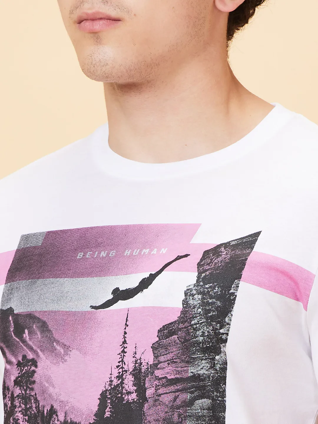White Slim Straight Fit Men's Short Sleeves T-Shirt by Being Human Clothing - Image 5