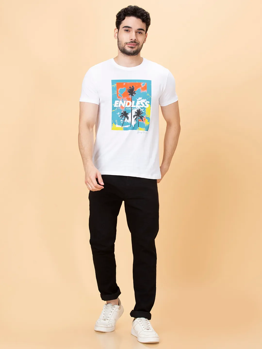 White Slim Straight Fit Men's Short Sleeves T-Shirt by Being Human Clothing