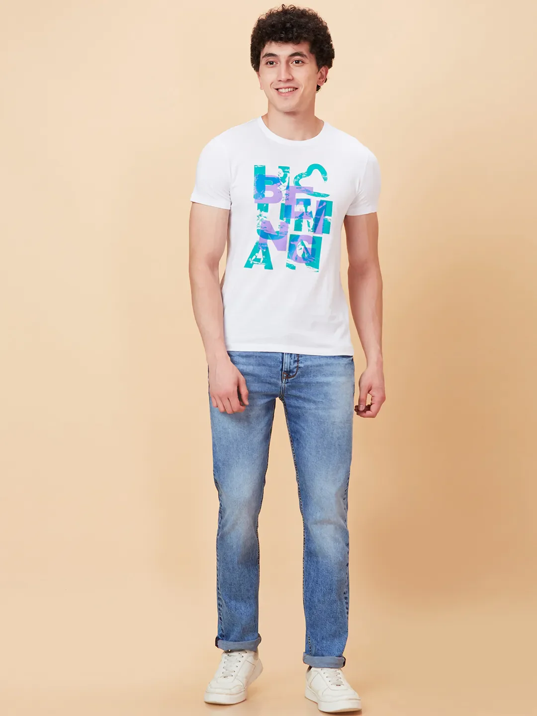 White Slim Fit Round Neck Men's T-Shirt by Being Human Clothing - Image 2