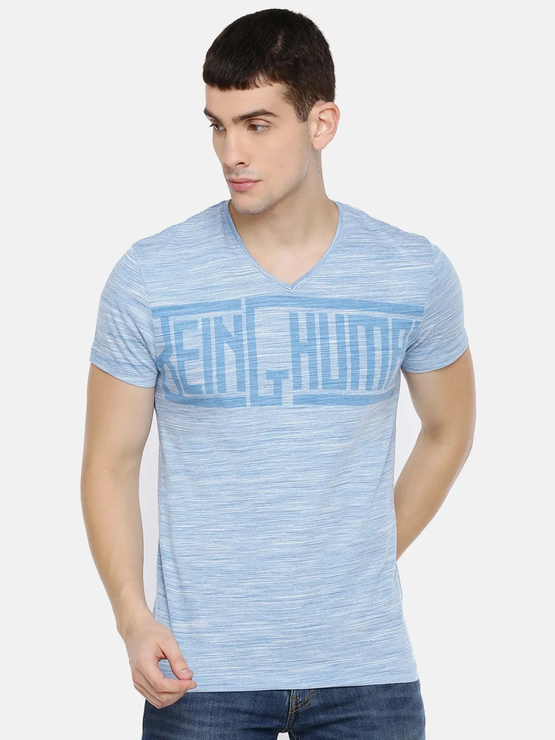 Blue Slim Straight Fit Men's Short Sleeves T-Shirt by Being Human Clothing