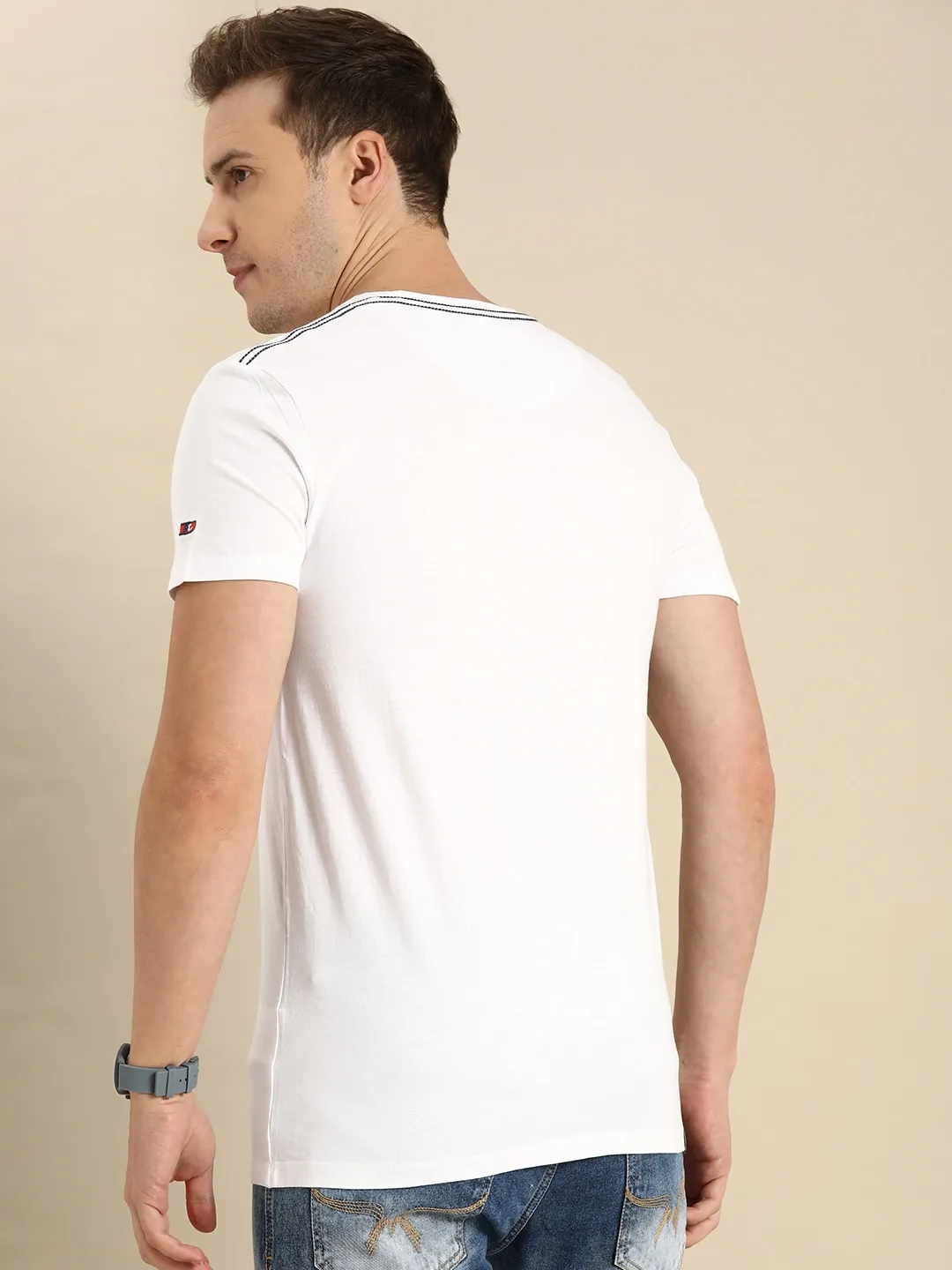 Blue Slim Straight Fit Men's Short Sleeves T-Shirt by Being Human Clothing - Image 4