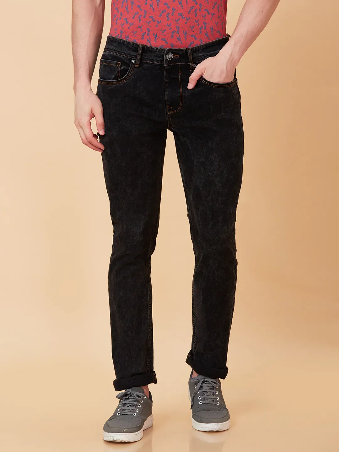 Black Slim Straight Fit Men's Denims by Being Human Clothing