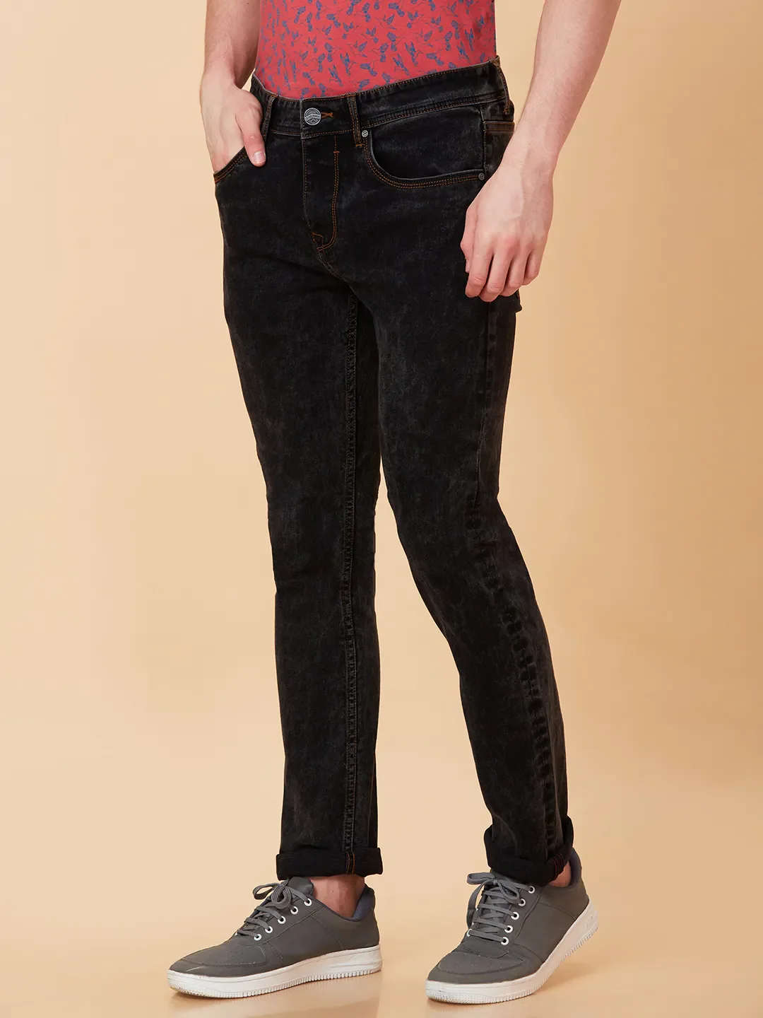 Black Slim Straight Fit Men's Denims by Being Human Clothing - Image 4