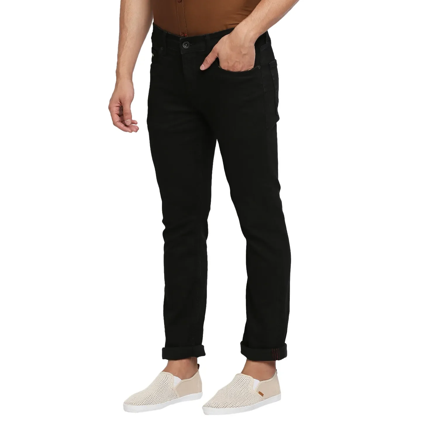 Black Slim Straight Fit Men's Denims by Being Human Clothing - Image 2