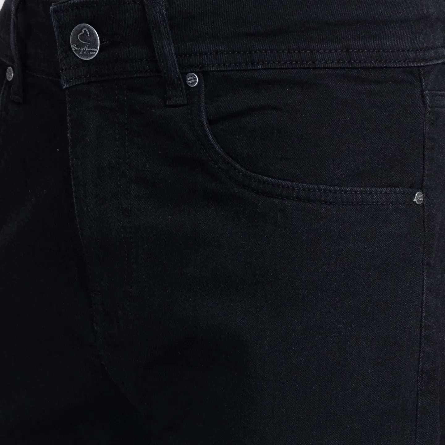 Black Slim Straight Fit Men's Denims by Being Human Clothing - Image 5