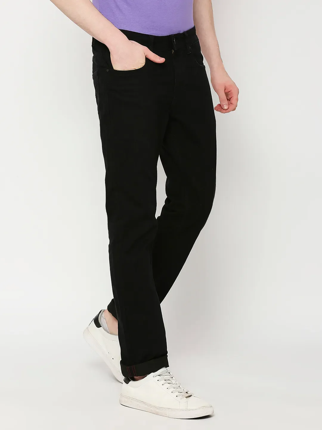 Black Slim Straight Fit Men's Denims by Being Human Clothing - Image 3