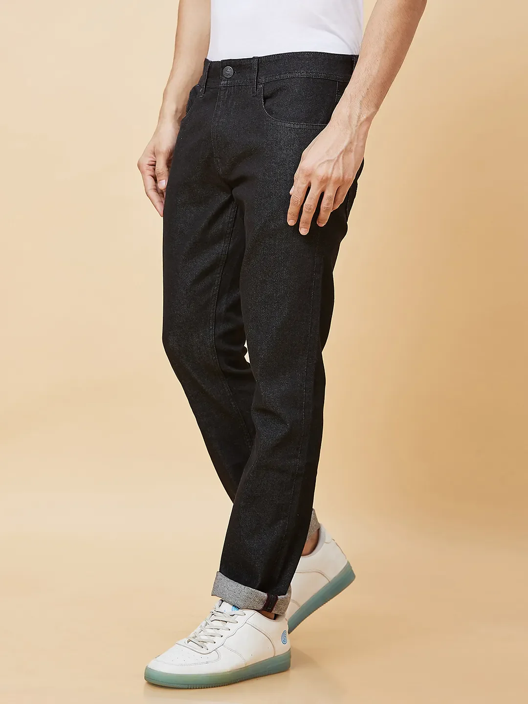 Black Slim Straight Fit Men's Denims by Being Human Clothing - Image 3