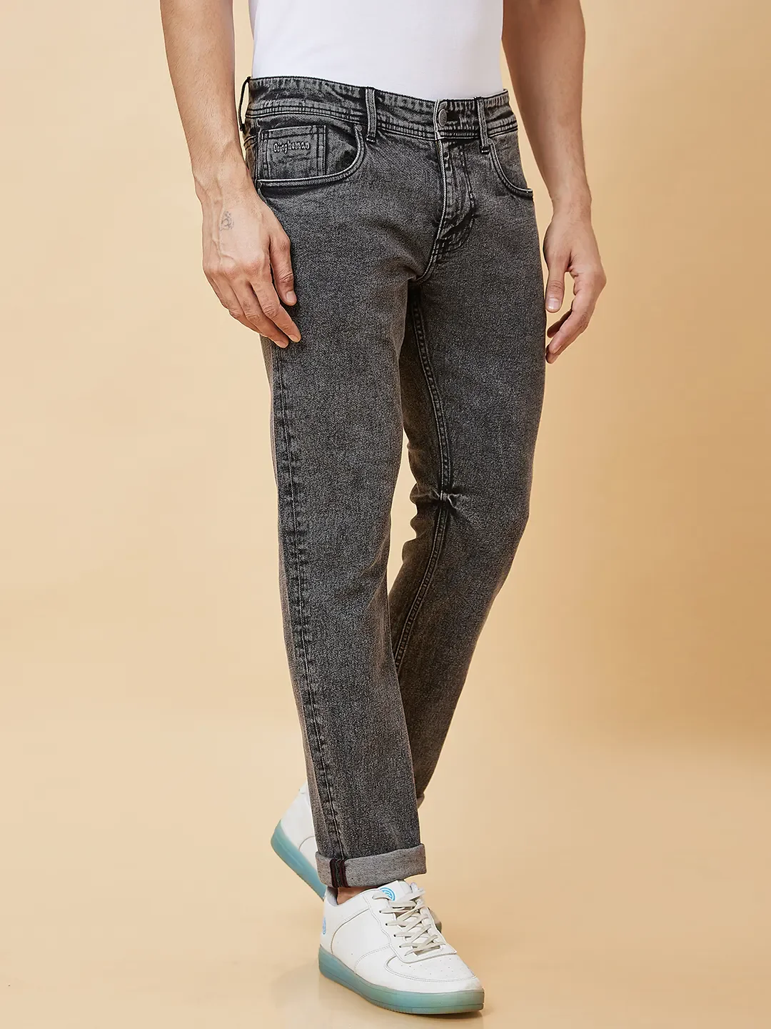 Black Slim Straight Fit Men's Denims by Being Human Clothing - Image 3
