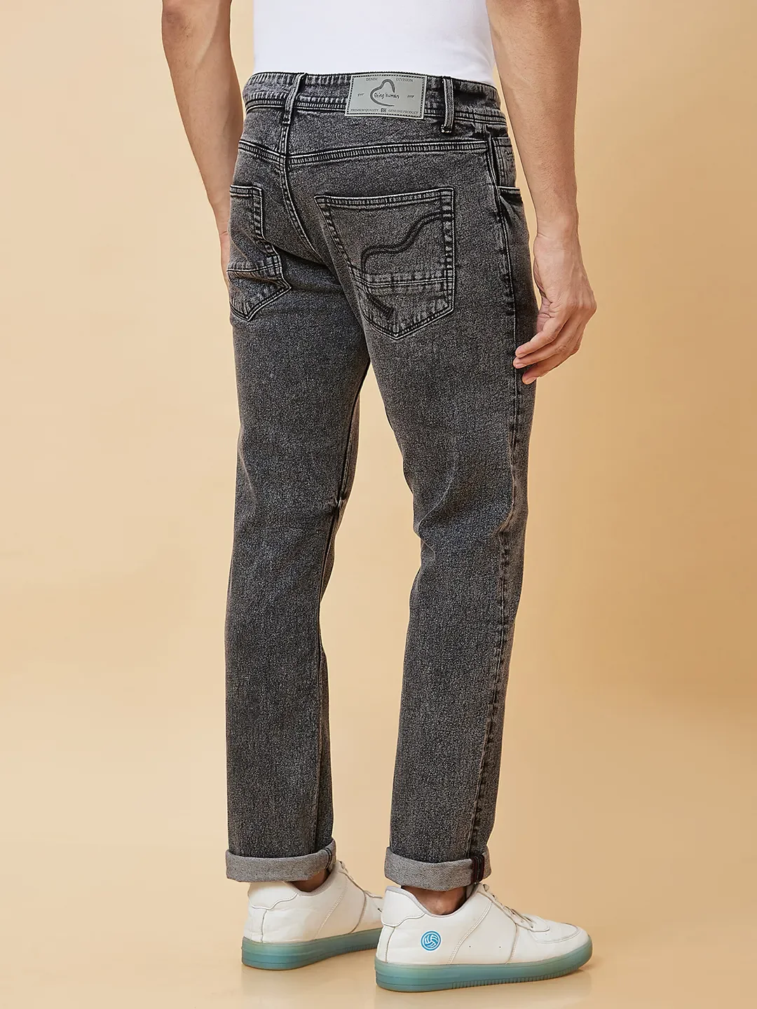 Black Slim Straight Fit Men's Denims by Being Human Clothing - Image 4
