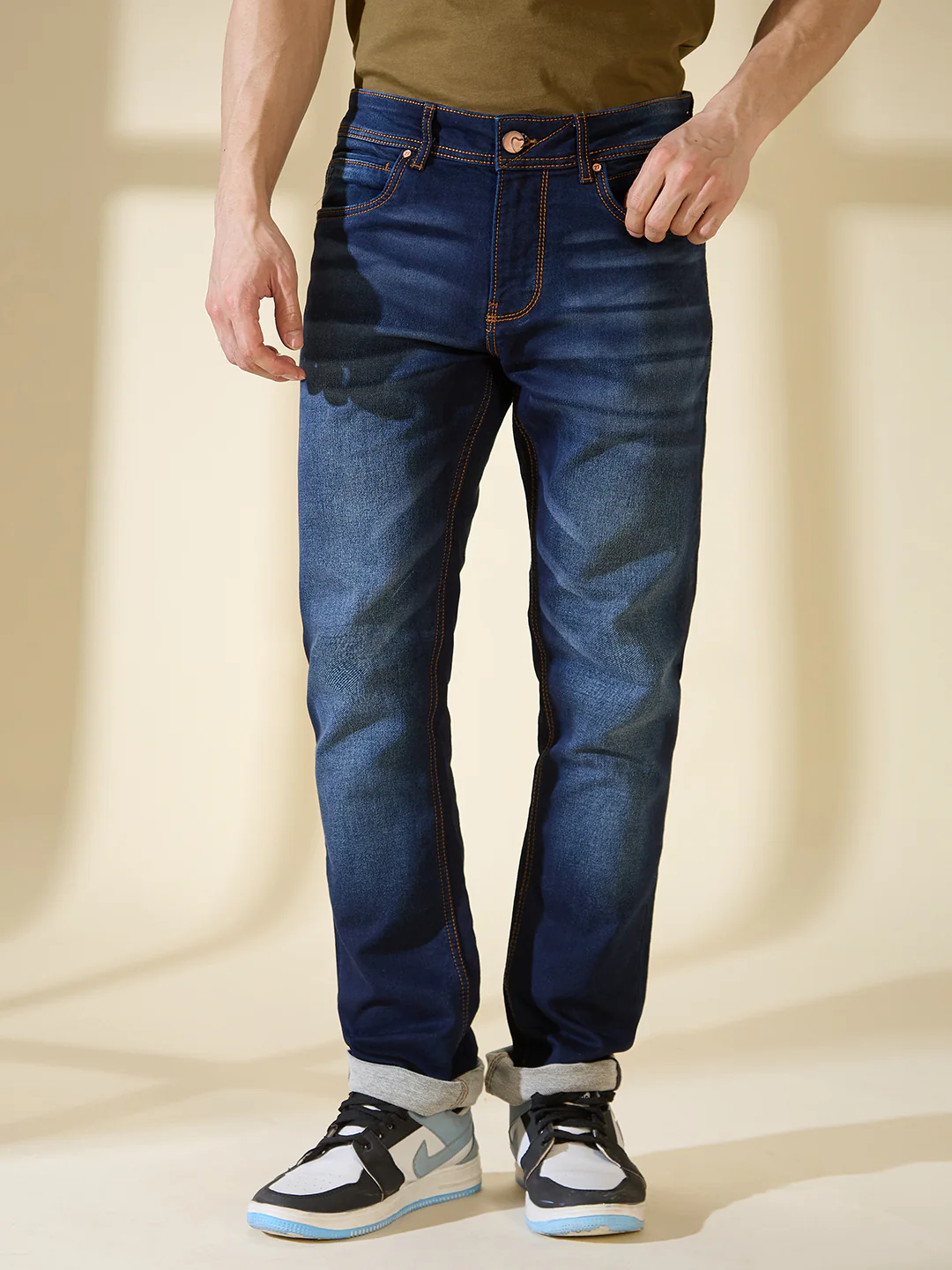 Dark Blue Slim Straight Fit Denims For Men By Being Human Clothing
