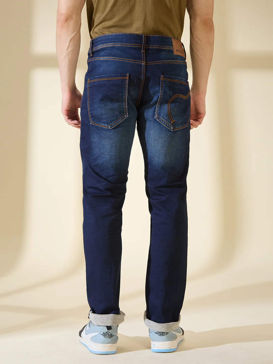 Dark Blue Slim Straight Fit Denims For Men By Being Human Clothing - Image 3