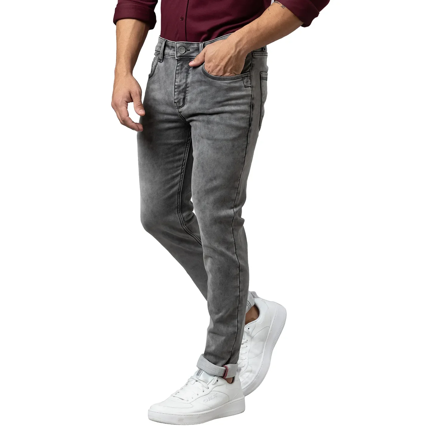 Grey Slim Straight Fit Men's Denims by Being Human Clothing - Image 4