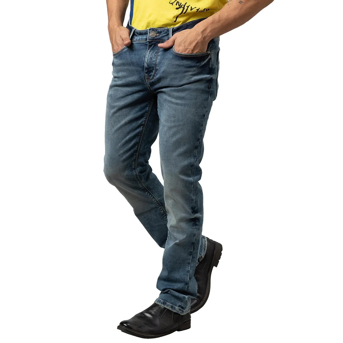 Blue Slim Straight Fit Men's Denims by Being Human Clothing - Image 4