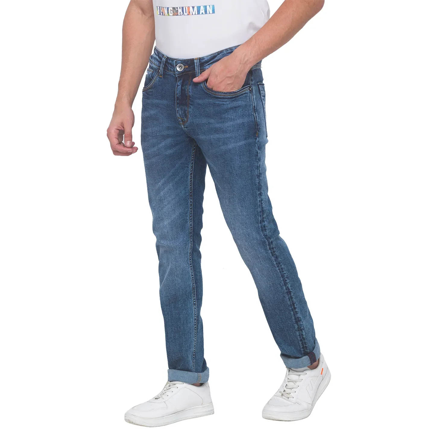 Blue Slim Straight Fit Men's Denims by Being Human Clothing - Image 2