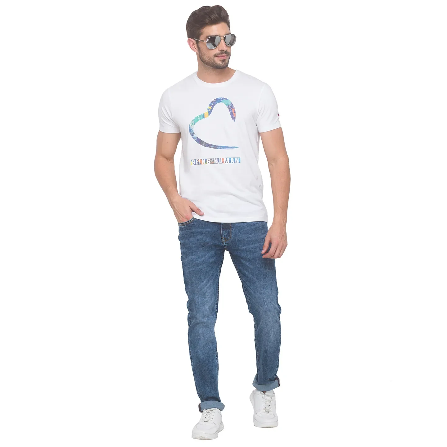 Blue Slim Straight Fit Men's Denims by Being Human Clothing - Image 3