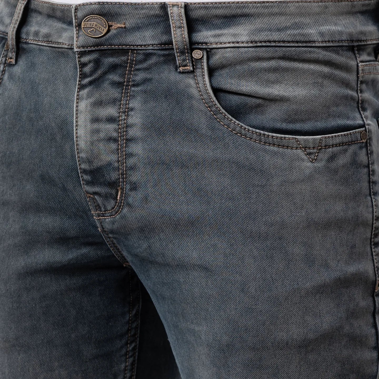 Blue Slim Straight Fit Men's Denims by Being Human Clothing - Image 5