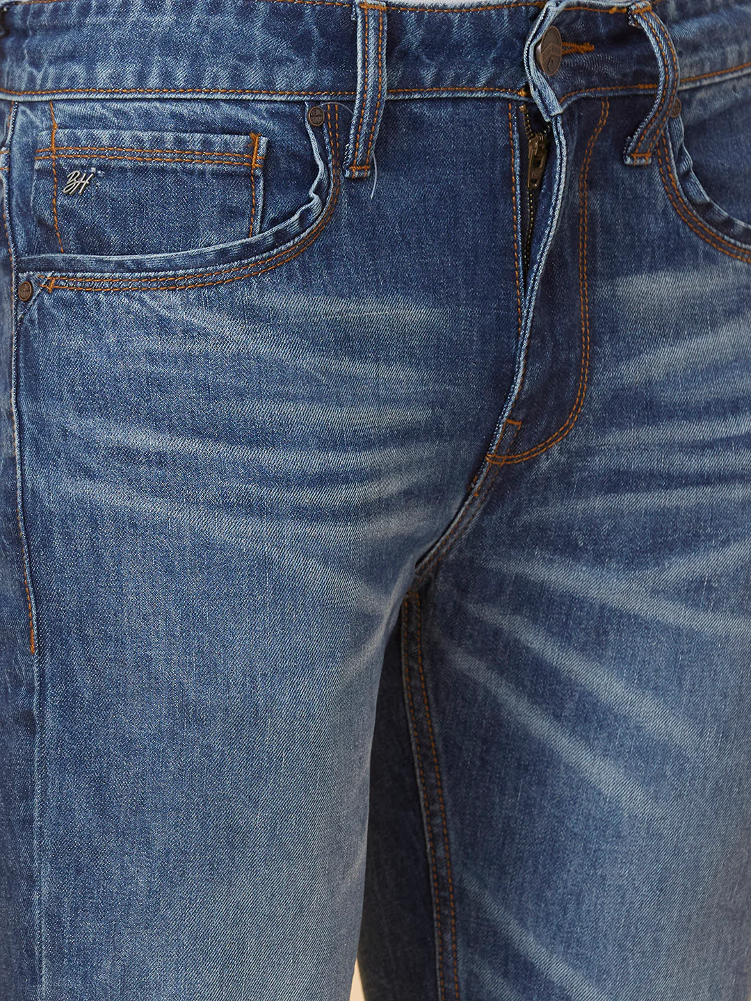 Blue Slim Straight Fit Denims For Men By Being Human Clothing - Image 5