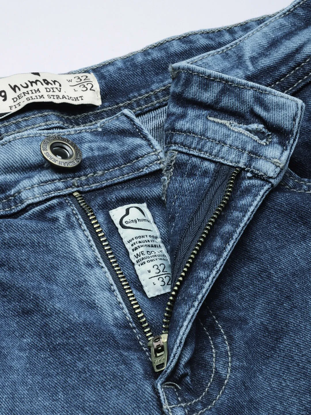 Blue Slim Straight Fit Men's Denims by Being Human Clothing - Image 4