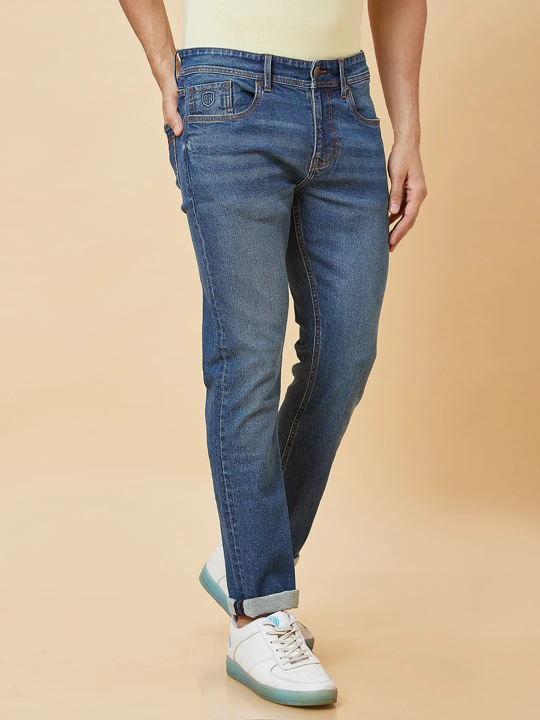 Blue Slim Straight Fit Men's Denims by Being Human Clothing - Image 3