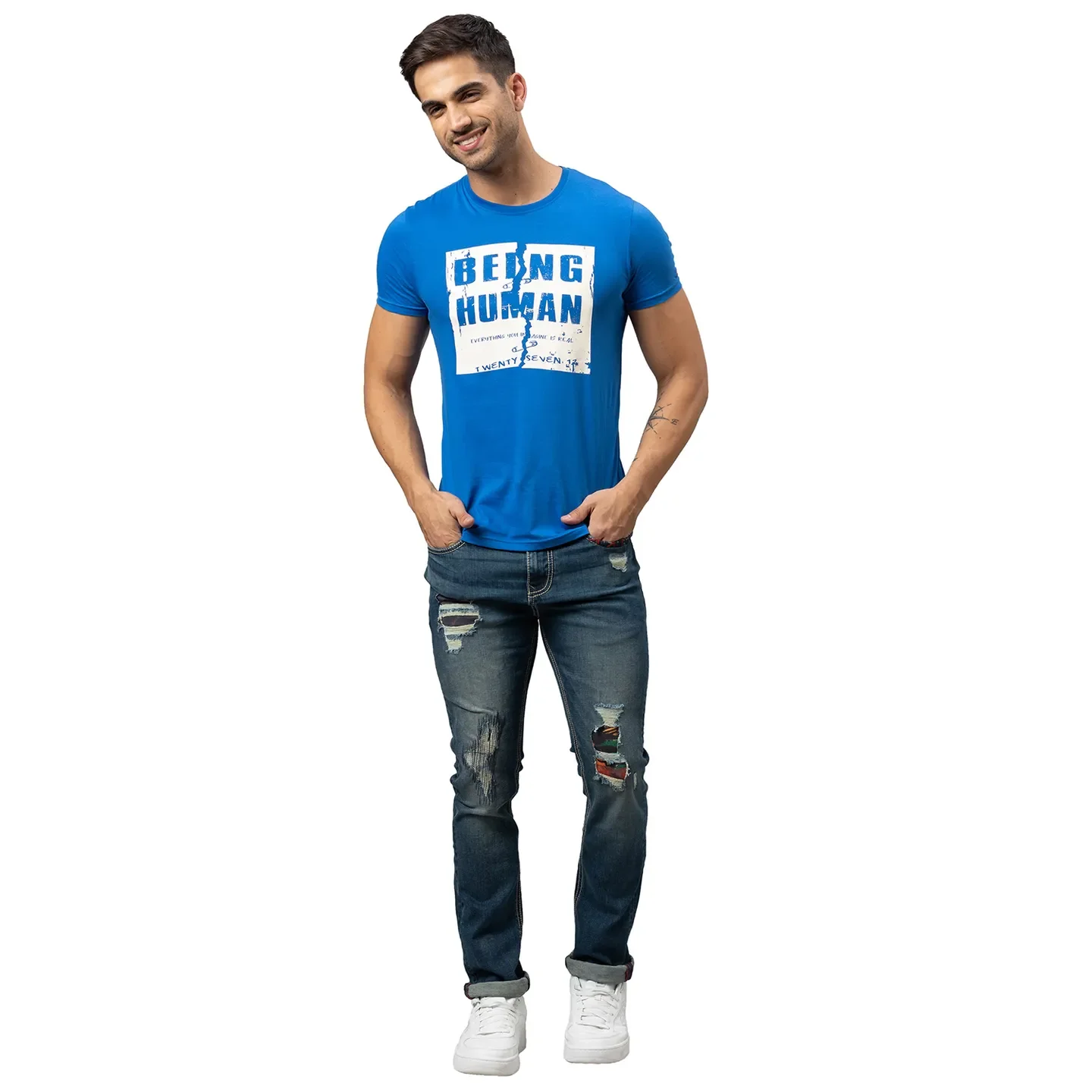 Blue Slim Straight Fit Men's Denims by Being Human Clothing - Image 2