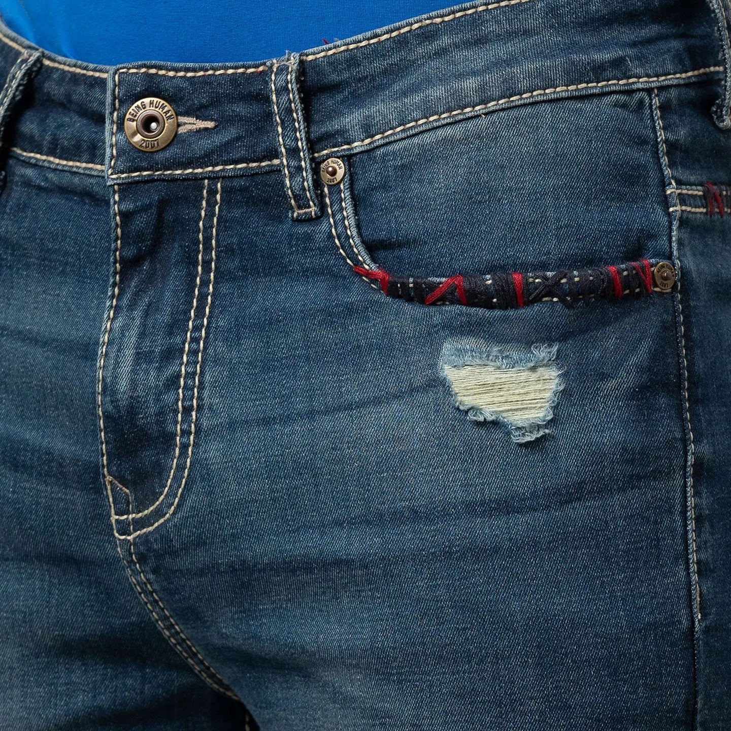 Blue Slim Straight Fit Men's Denims by Being Human Clothing - Image 5