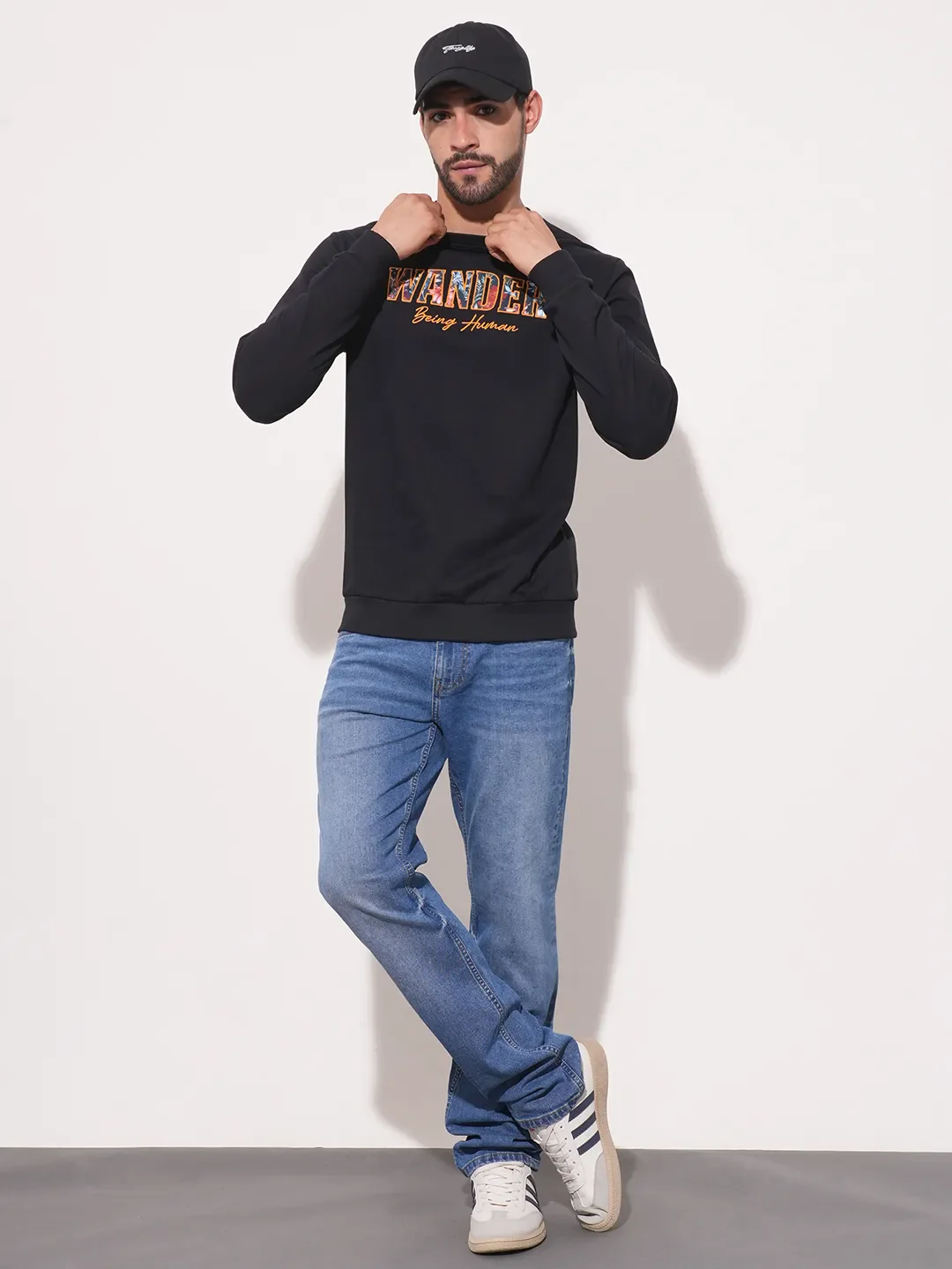 Black Regular Fit Round Neck Long Sleeves Men's Sweatshirt by Being Human Clothing - Image 2