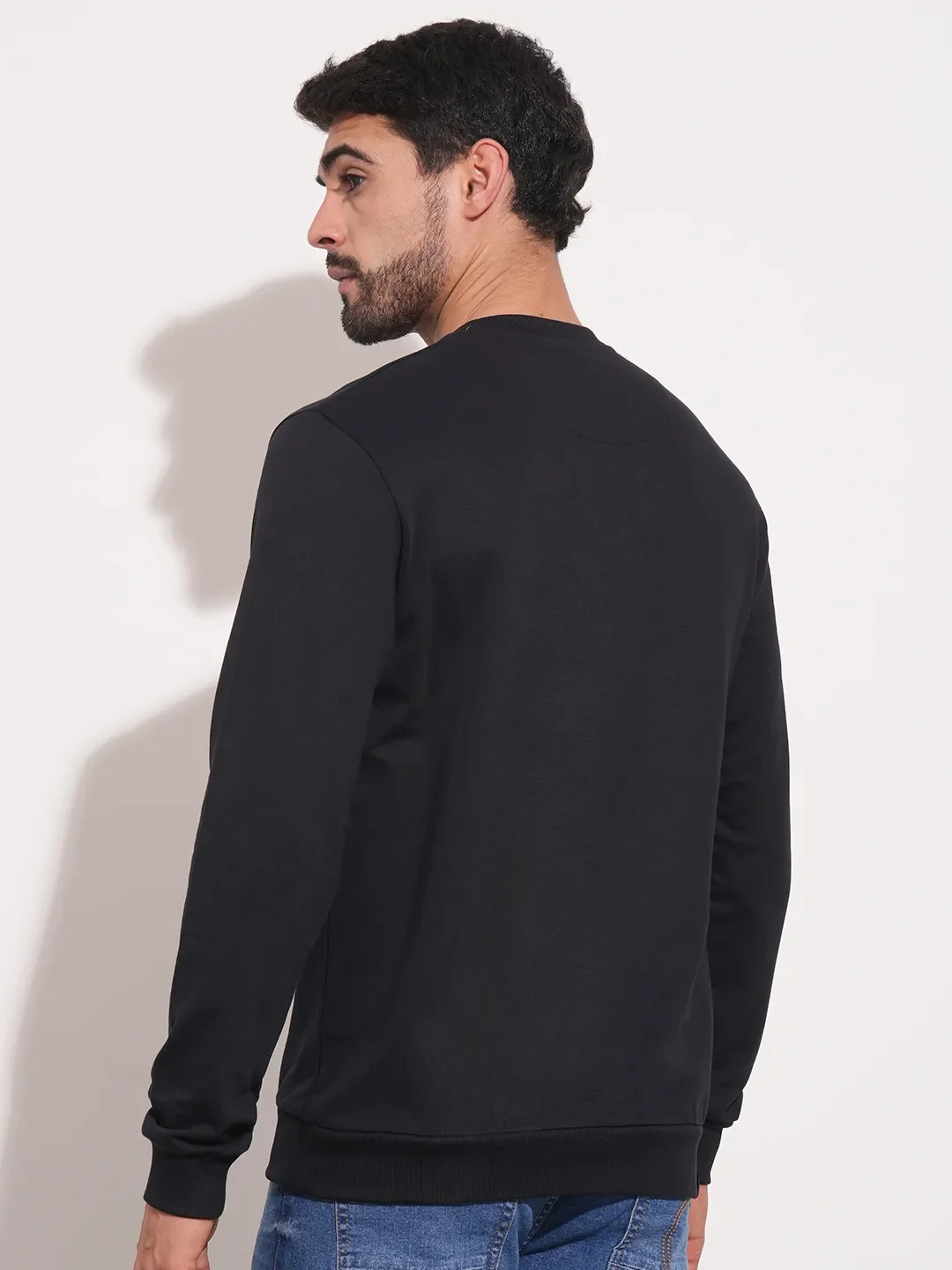 Black Regular Fit Round Neck Long Sleeves Men's Sweatshirt by Being Human Clothing - Image 3