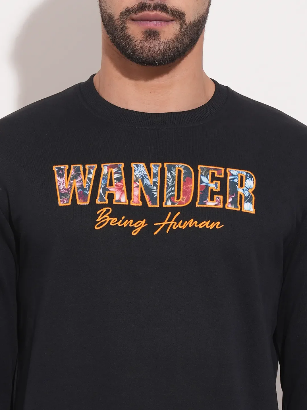 Black Regular Fit Round Neck Long Sleeves Men's Sweatshirt by Being Human Clothing - Image 5