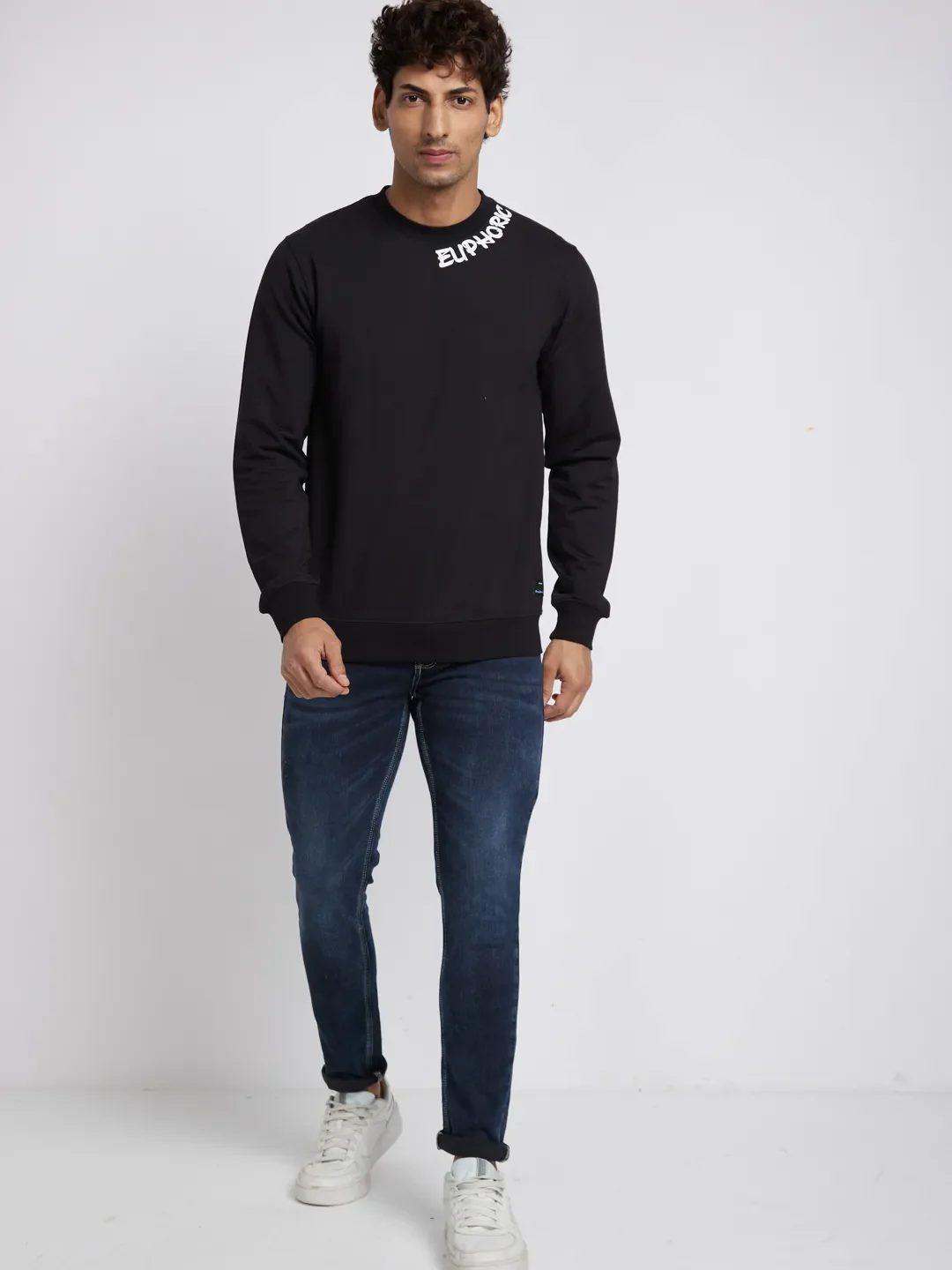 Black Regular Fit Round Neck Men's Sweatshirt by Being Human Clothing - Image 5