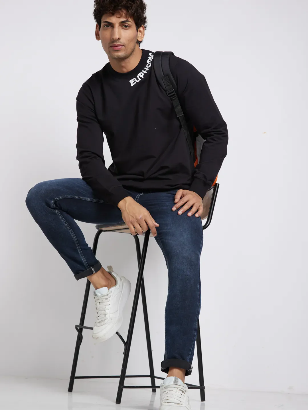 Black Regular Fit Round Neck Men's Sweatshirt by Being Human Clothing - Image 6