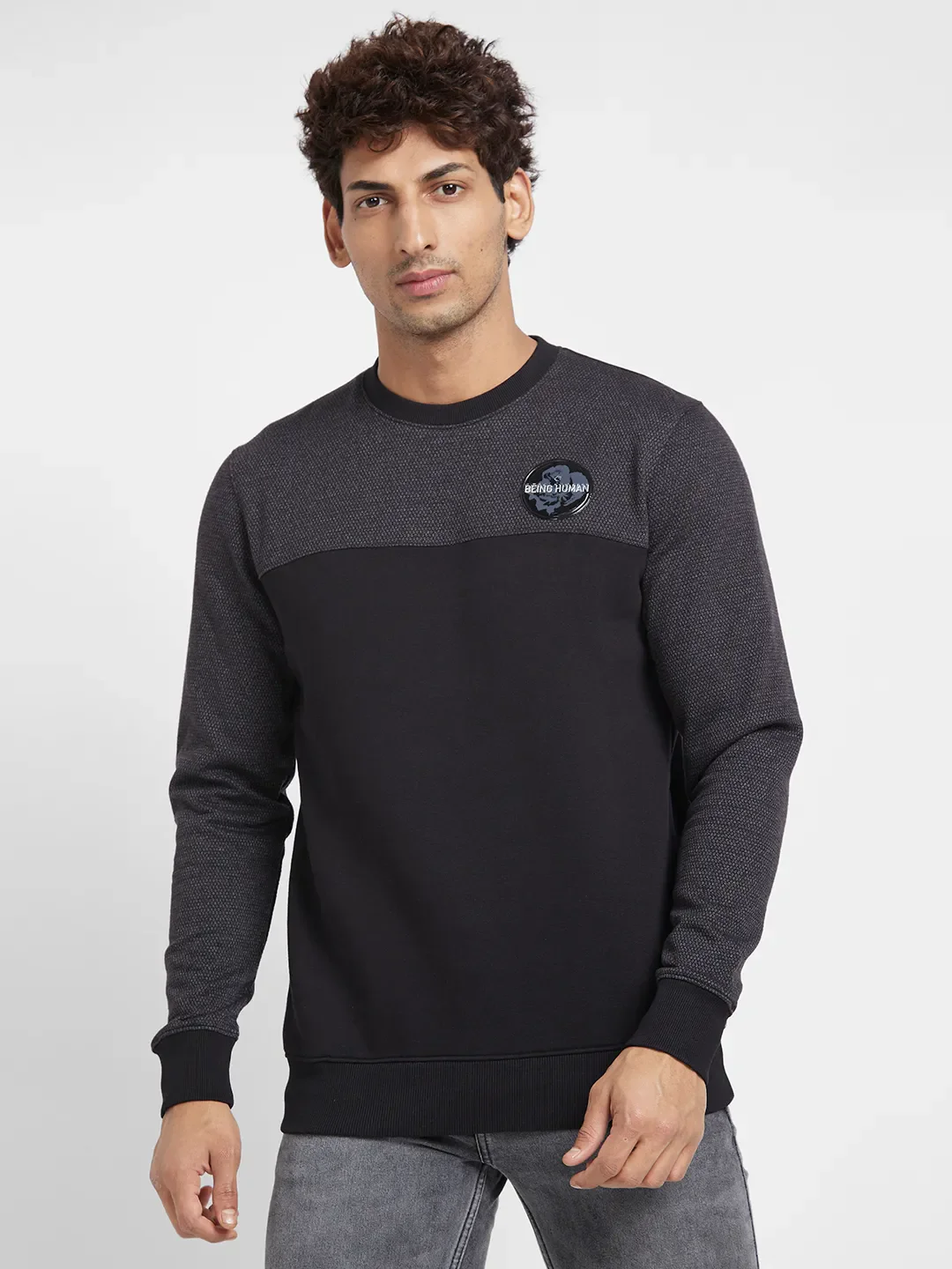 Black Regular Fit Round Neck Long Sleeves Men's Sweatshirt by Being Human Clothing