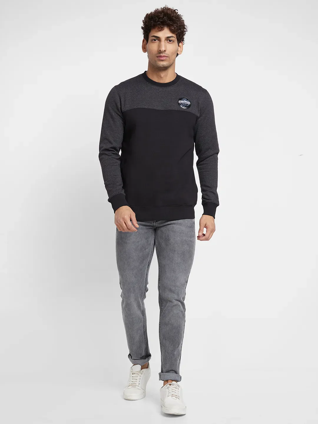 Black Regular Fit Round Neck Long Sleeves Men's Sweatshirt by Being Human Clothing - Image 2