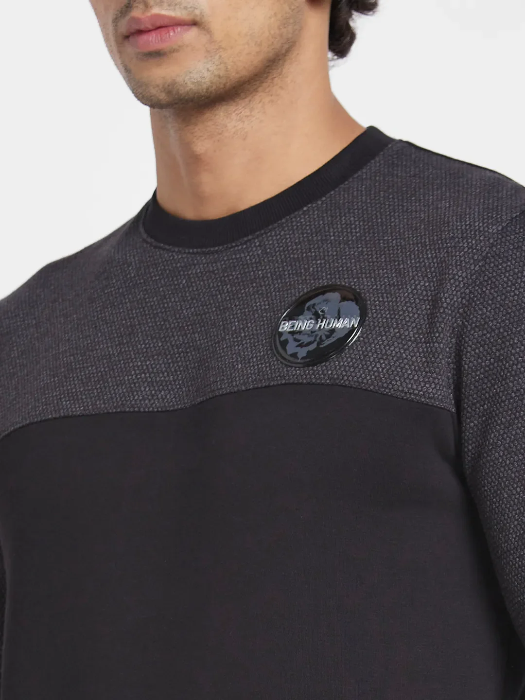 Black Regular Fit Round Neck Long Sleeves Men's Sweatshirt by Being Human Clothing - Image 5
