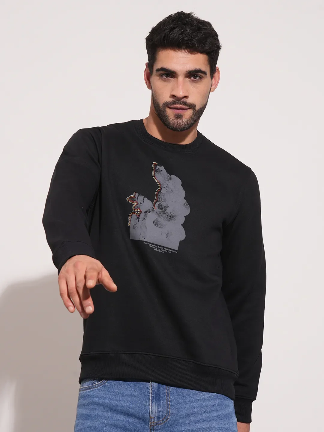Black Regular Fit Round Neck Men's Sweatshirt by Being Human Clothing