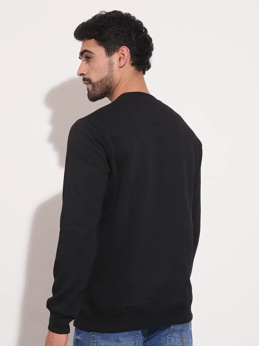 Black Regular Fit Round Neck Men's Sweatshirt by Being Human Clothing - Image 3