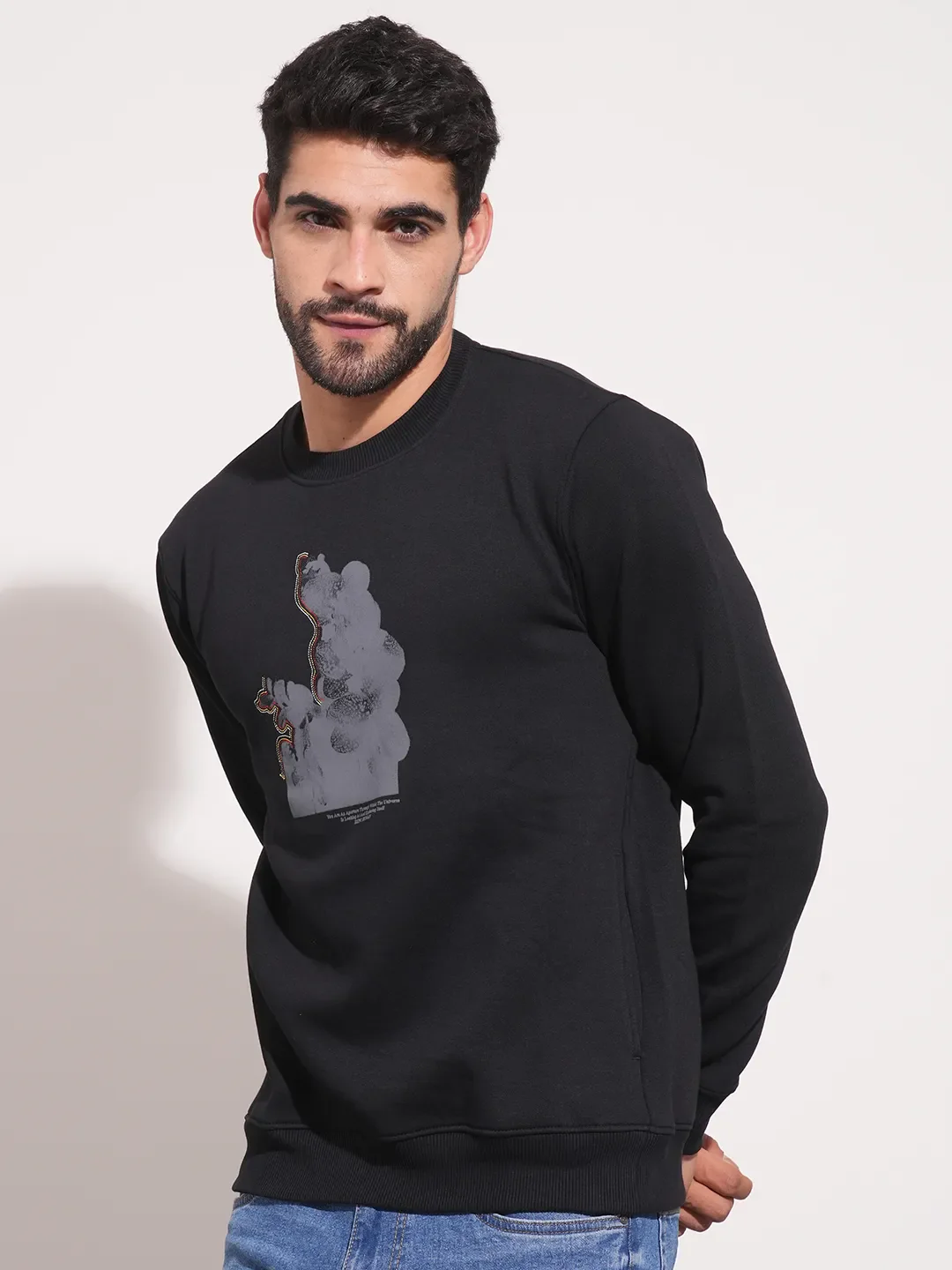 Black Regular Fit Round Neck Men's Sweatshirt by Being Human Clothing - Image 4